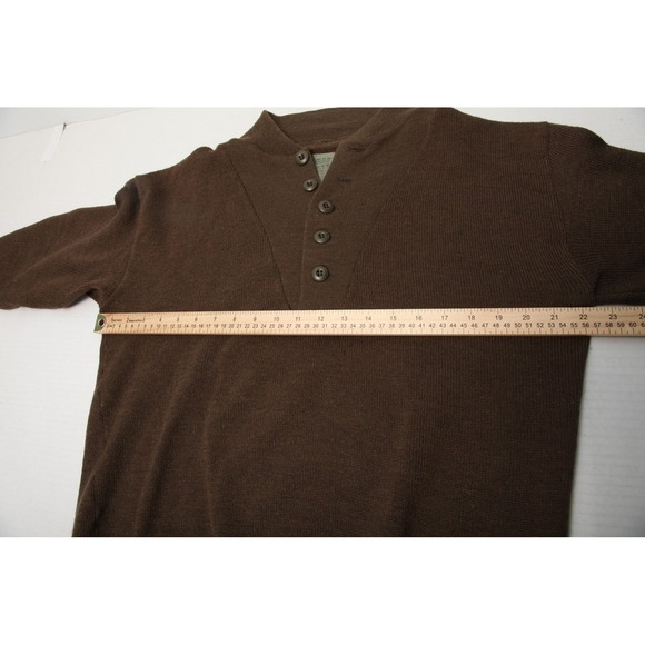 Vintage USGI Military Sweater Mens Large Brown 100% Wool Henley Pullover 90s - Picture 5 of 9